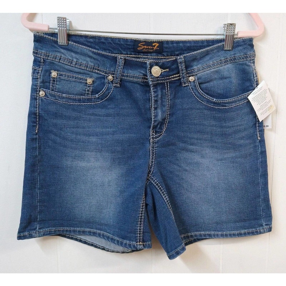 Seven NWT ($49) Wm 10 Jeans Shorts Blue 5 Pockets Medium Wash Embroidery